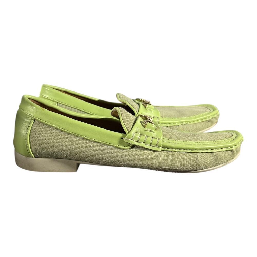 Montique International Loafers Men’s Size 10 Green Canvas Leather Trim Slip-On